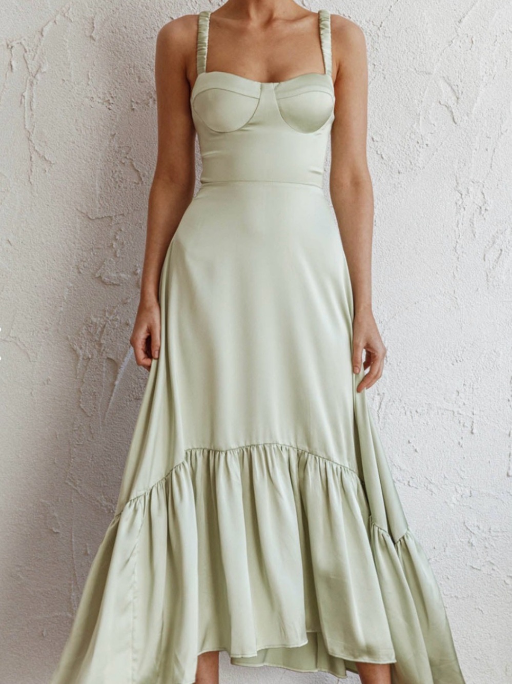 Pistachio Green Satin Midi/Maxi Dress